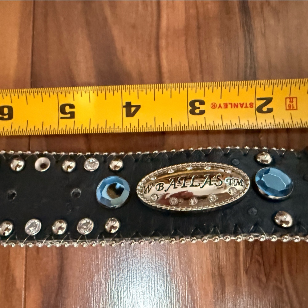 Black Studded Leather Belt with Crystal Stones - Picture 6 of 7